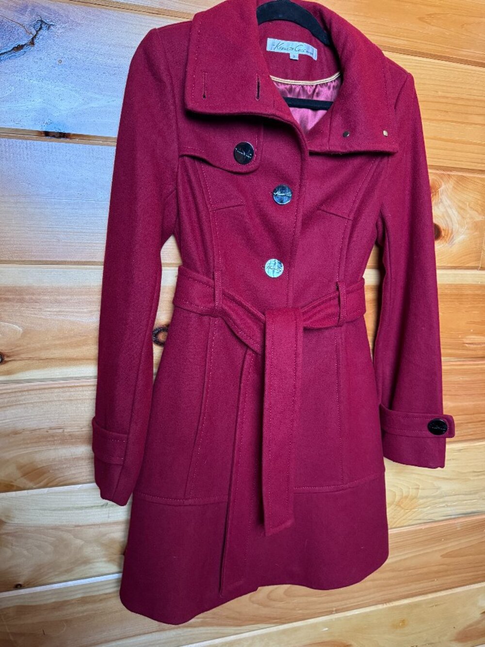 Kenneth Cole New York Red Wool Belted Coat